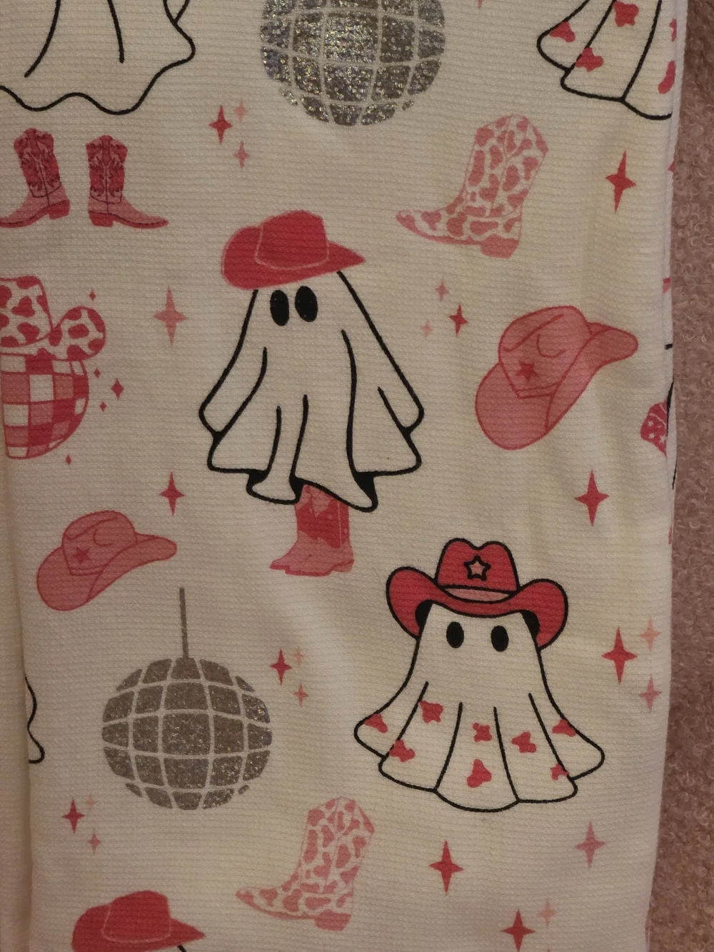 Let's Go Ghouls Ghost Kitchen Towel - White and Pink
